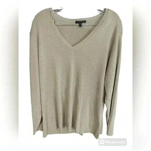 Eileen Fisher Womens size 1X Metallic Gold Lightweight V Neck Pullover Sweater - Picture 1 of 4